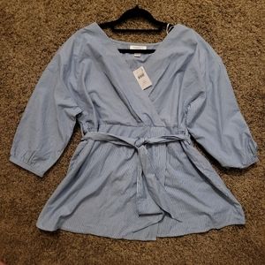 Blue white pinstripe maternity top blouse